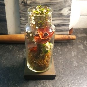 Vintage Faux Floral Boho Retro Terrarium Accent Artwork-Leonard Creations?
